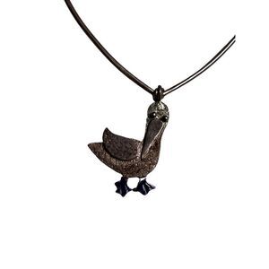 Vtg Artisan Native American Sterling Silver Stork Bird Pendent Necklace Signed